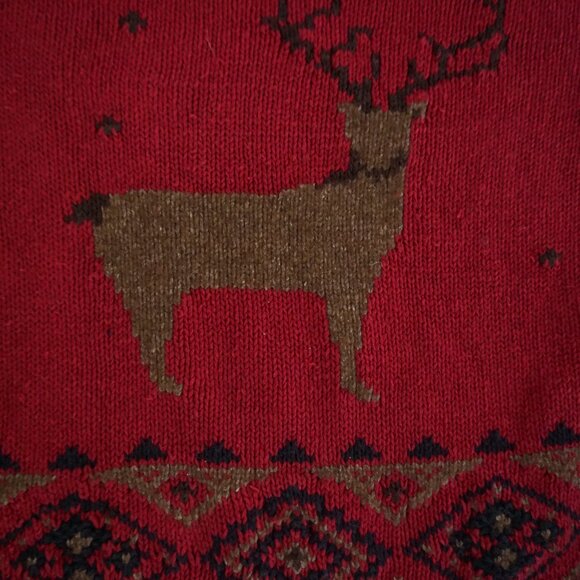 Vintage Eddie Bauer Hand Knit Red Wool Deer Sweater Fair Isle Alpinecore SP - Picture 9 of 10